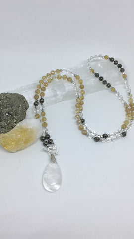 This Moment 108 bead Mini Mala in Citrine Pyrite and Crystal